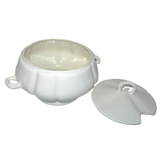 Vintage California Pottery Soup Tureen & 4 Shell Dishes Set White - Picture 3 of 9